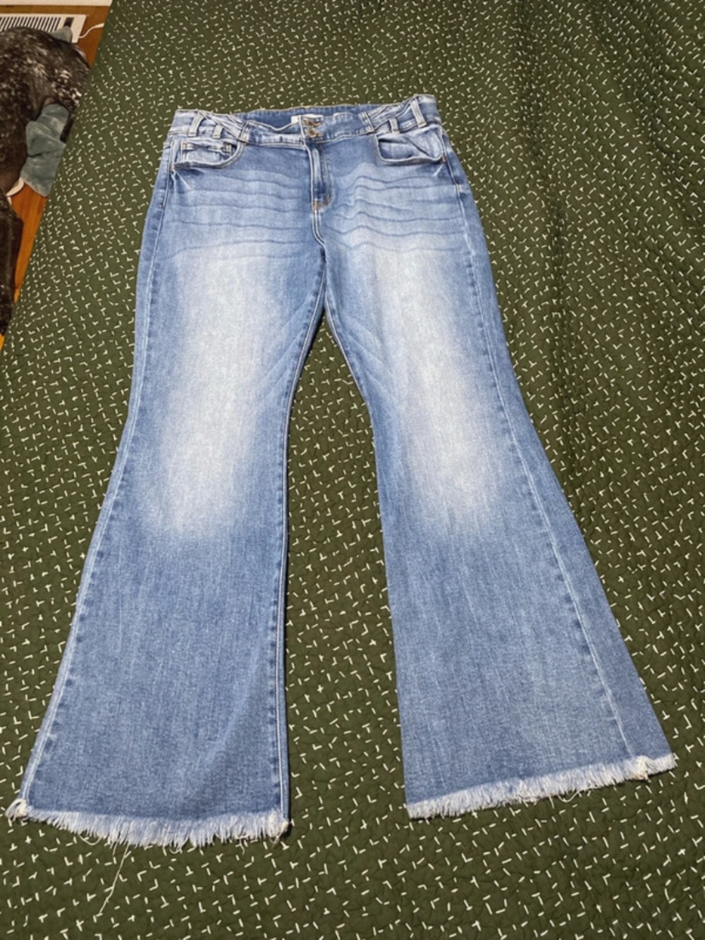 KanCan Light Blue Flare Jeans with Frayed Hem